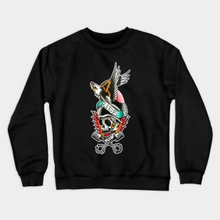 Ride with Eagle and Skull Tattoo Design Crewneck Sweatshirt